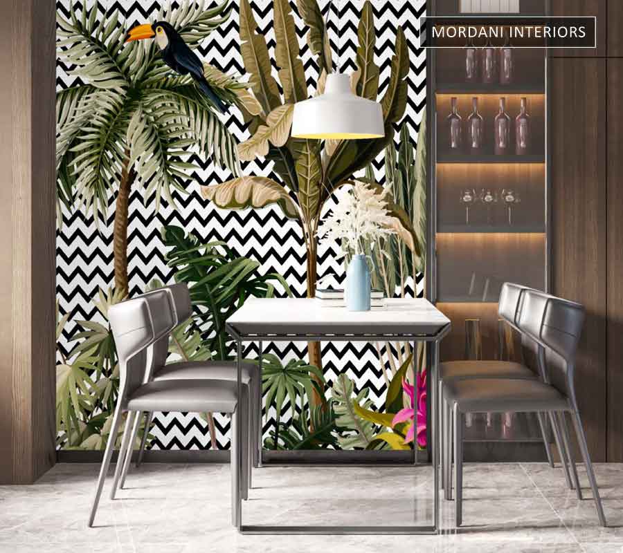 GREEN PALM LEAVES BLACK PATTERN TROPICAL WALL MURALS _ M 